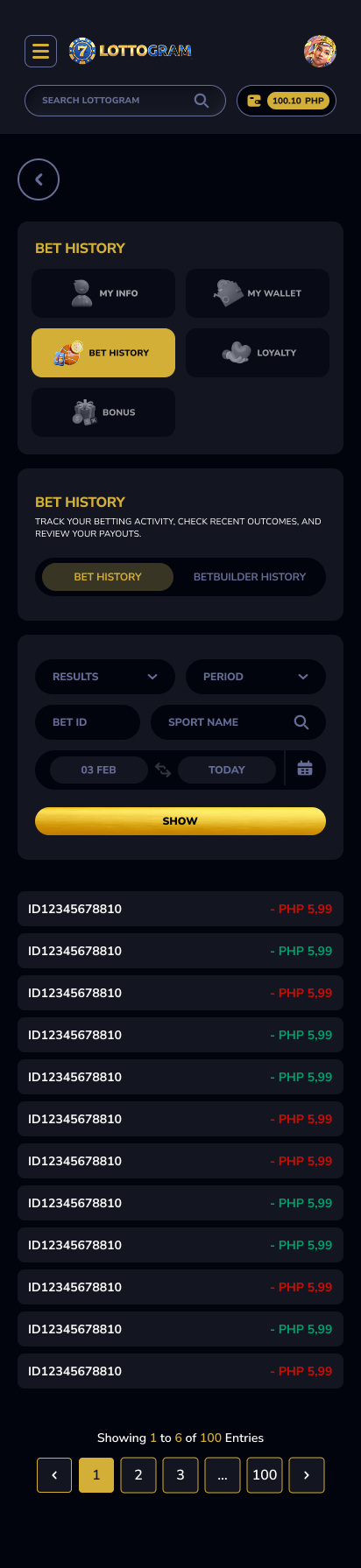 Mobile - Bet History